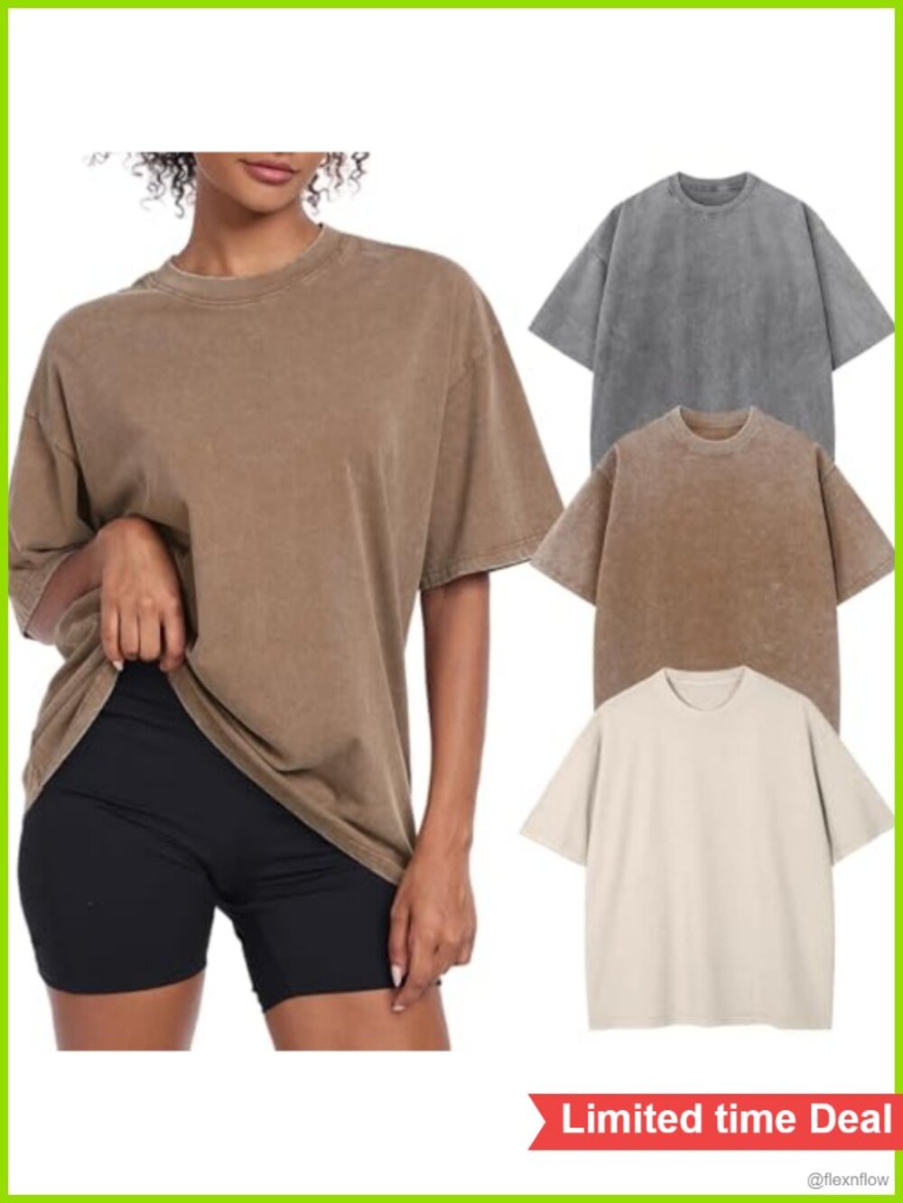 Womens Oversized Acid Washed Cotton Tee Baggy Crewneck Short Sleeve Tops